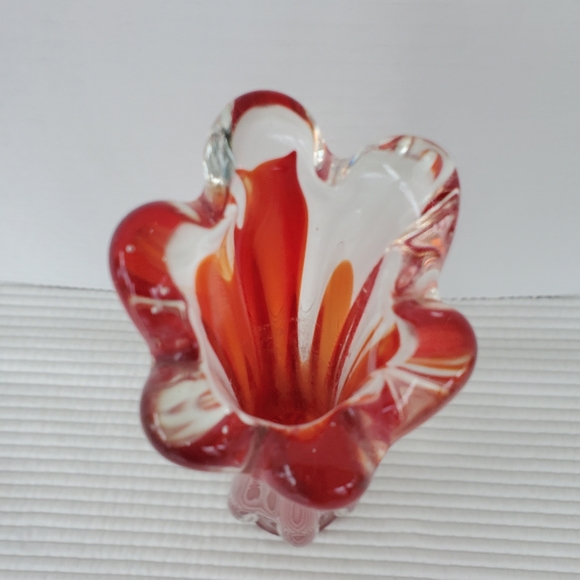 Glass Art Glass Finger Vase Vintage Skinny Vintage 8.5" Red Clear - Picture 2 of 9